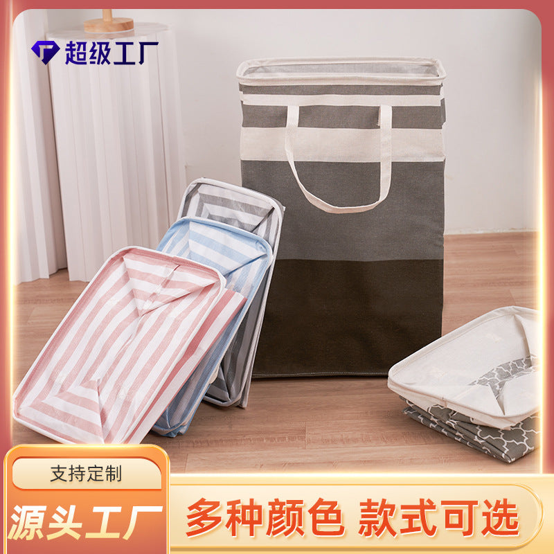 Foldable Canvas Laundry Basket with Extended Handles Striped