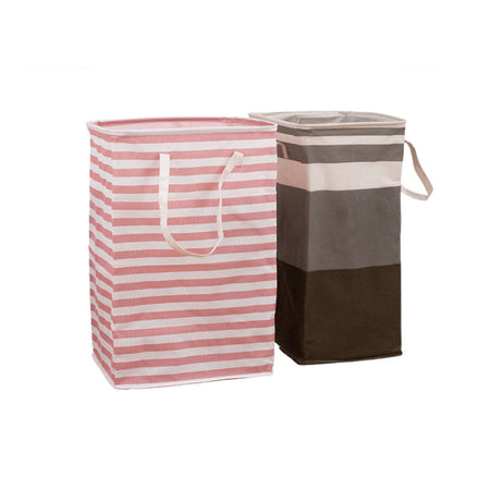 Gray rough Foldable Canvas Laundry Basket with Extended Handles Striped Design 40*30*60  2-