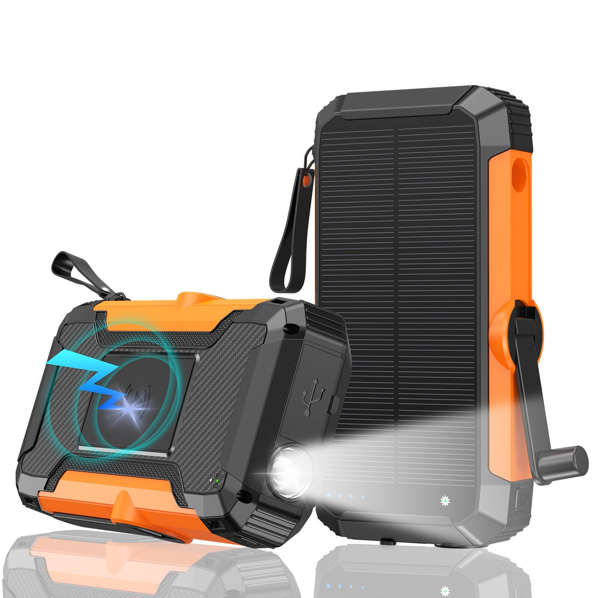 20000mAh 22.5W Solar Hand-Crank Power Bank with Retractable Cable in Black