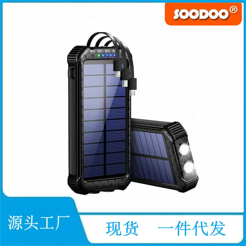 30000mAh Solar Power Bank Built-in Cable Fast Charging Portable