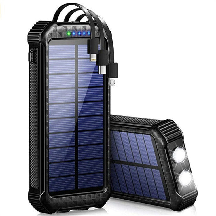 30000mAh Solar Power Bank Built-in Cable Fast Charging Portable in Black