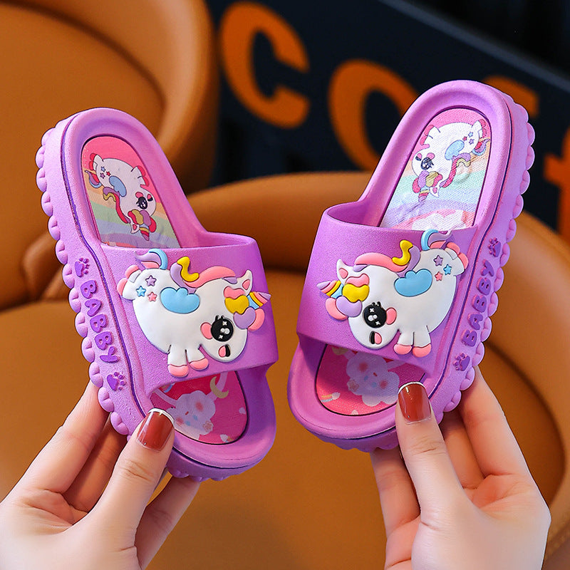 Kids Unicorn PVC Cartoon Slippers Soft Non-Slip Summer Slides