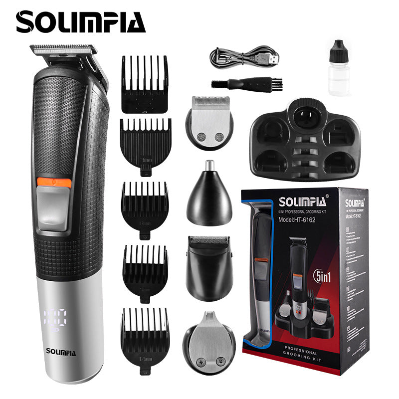 Men 5-in-1 Electric Hair Clipper Beard Nose Trimmer Grooming Set