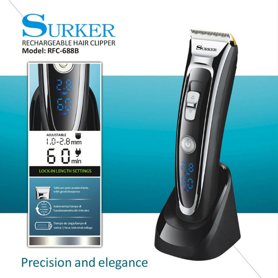 Men LCD Ceramic Blade Hair Clipper Low Noise Fast Charging