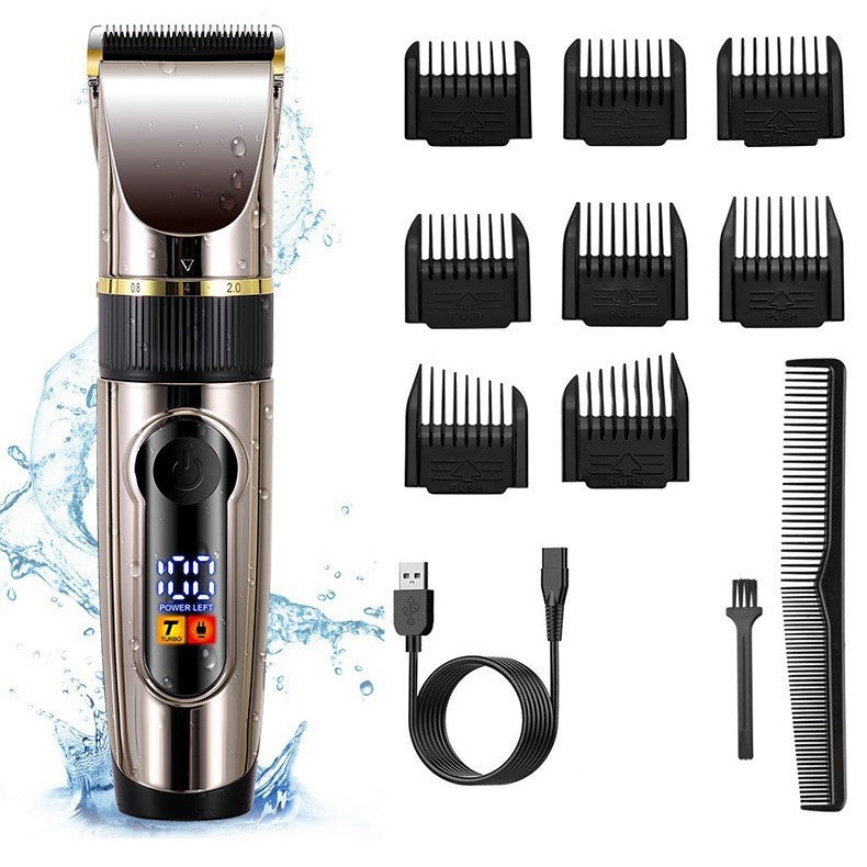 Men Ceramic Blade Electric Hair Clipper LCD Display Washable