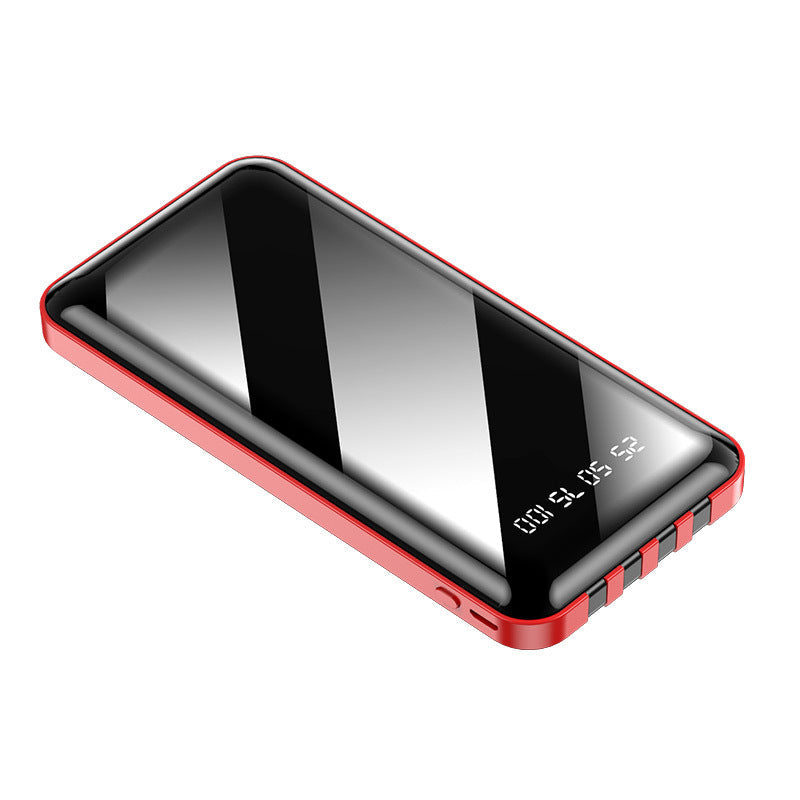 4-Line Mirror Power Bank Built-in Cable Fast Charging in Black