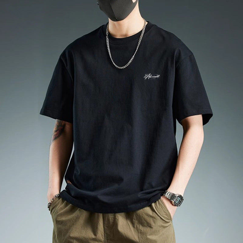 Men's Heavyweight Cotton Graphic T-Shirt Loose Fit Crew Neck