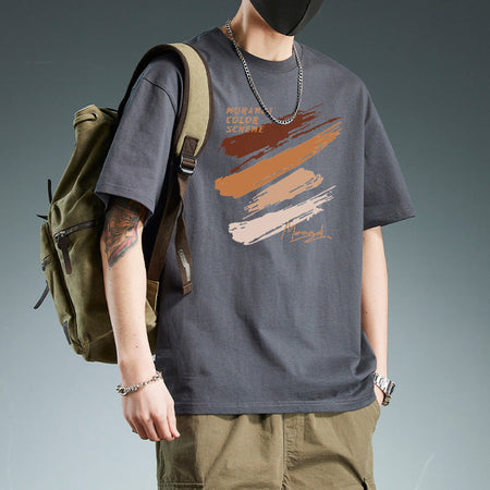 White Men's Heavyweight Cotton Loose Fit Crew Neck Graphic Tee