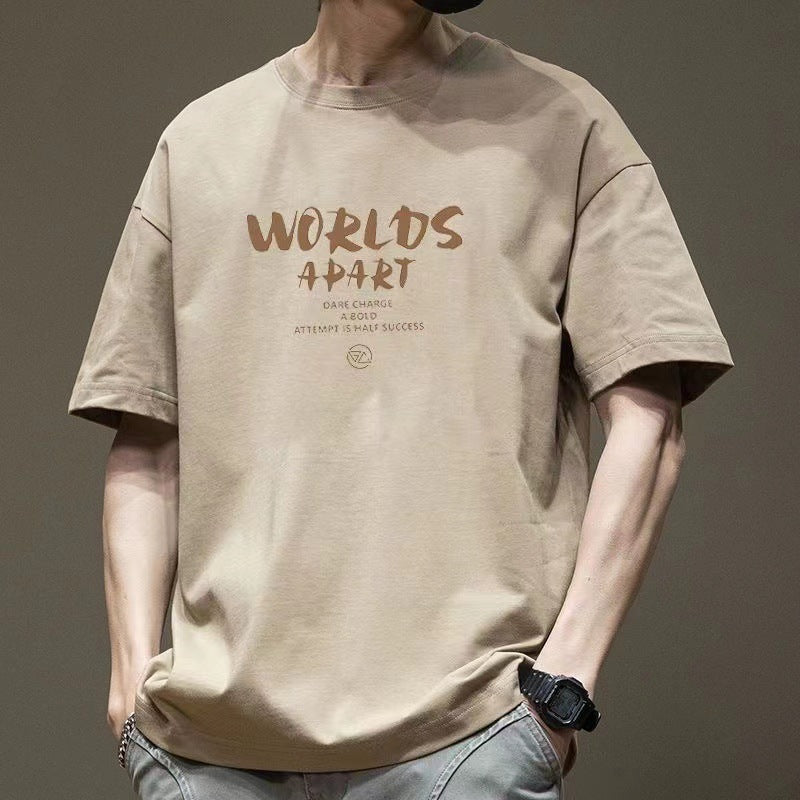 White Men's Cotton Graphic T-Shirt Loose Fit Casual Raglan Sleeve