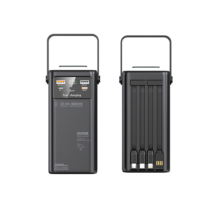 Fast Charging Power Bank Built-in Cable Outdoor in Black