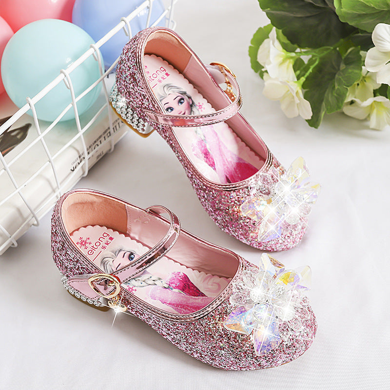 Kid's Princess Crystal High Heel Shoes Sequin Party Sandals