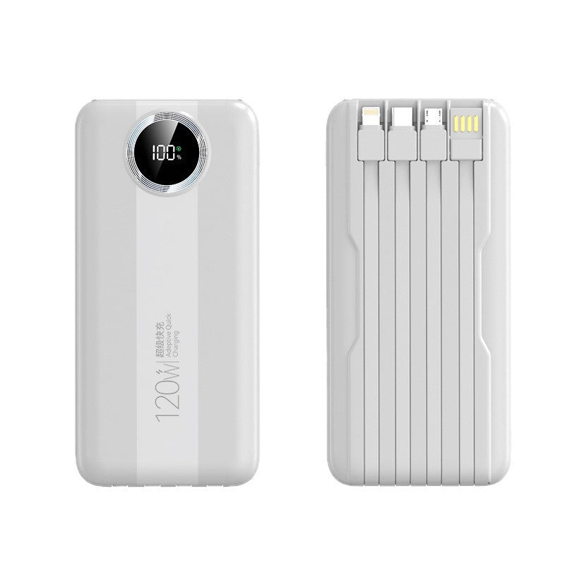 Ultra-Thin Fast Charging Power Bank Built-in Cable in White