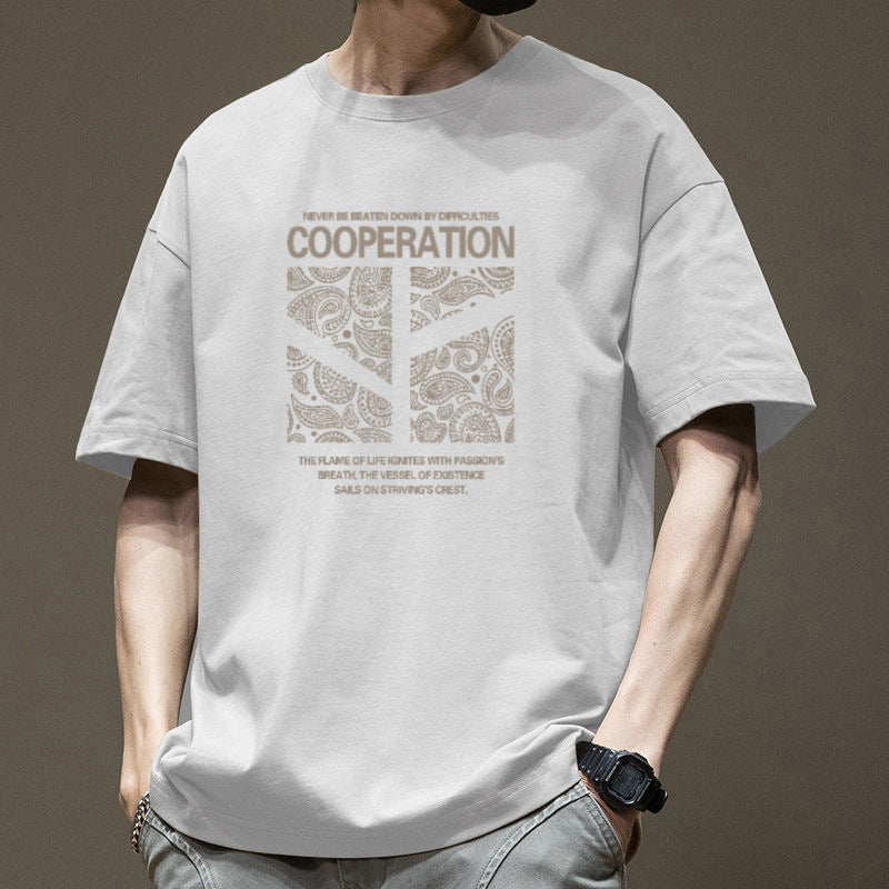 White Men's Heavyweight Cotton Graphic Oversized Crew Neck T-Shirt