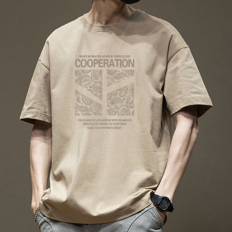 Men's Heavyweight Cotton Graphic Oversized Crew Neck T-Shirt