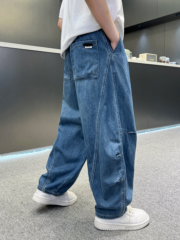 Boys Lightweight Denim Summer Casual Long Trousers