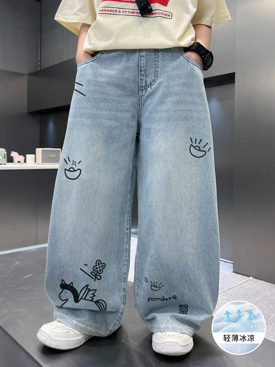 Boys Straight Leg Lightweight Denim Summer Casual Pants