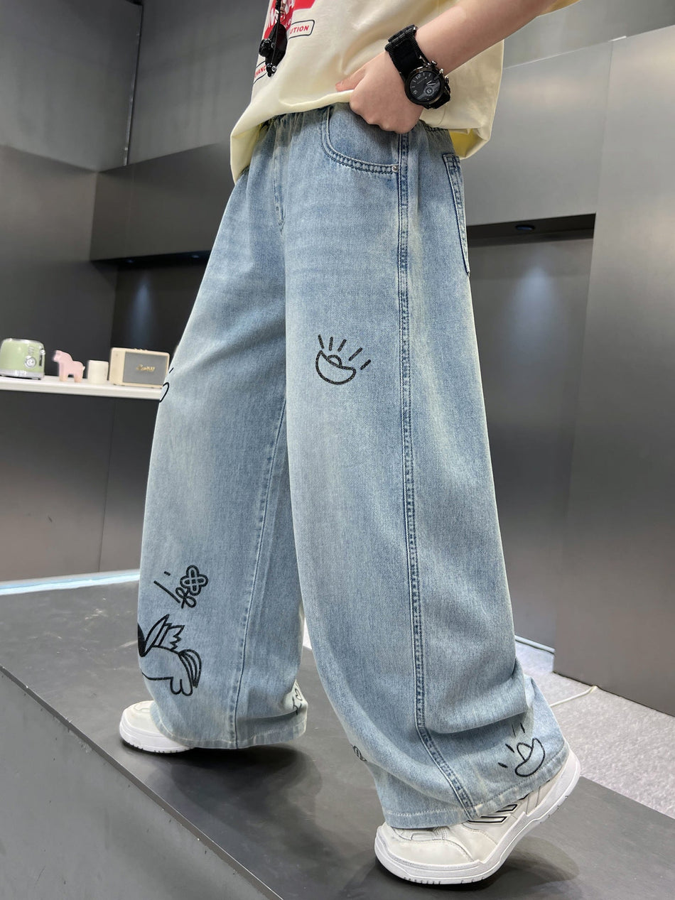 Boys Straight Leg Lightweight Denim Summer Casual Pants