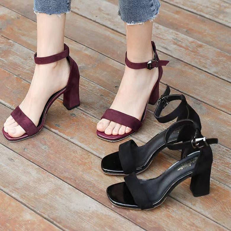 Women's Open Toe Buckle Strap Block Heel Roman Sandals