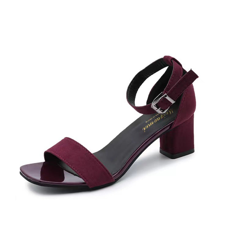 Black 7cm Women's Open Toe Buckle Strap Block Heel Roman Sandals