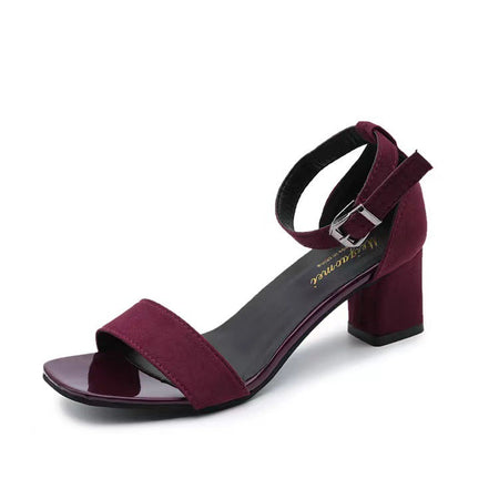 Black 7cm Women's Open Toe Buckle Strap Block Heel Roman Sandals