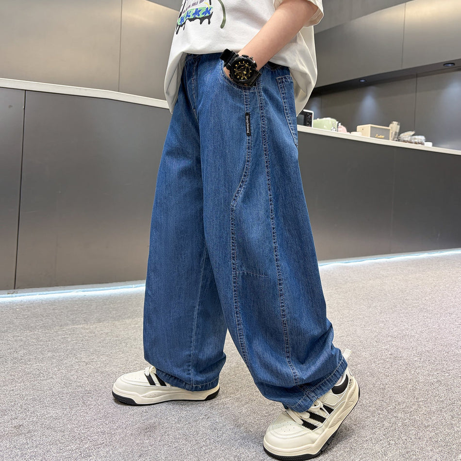 Boys Loose Straight Leg Denim Summer Casual Trousers