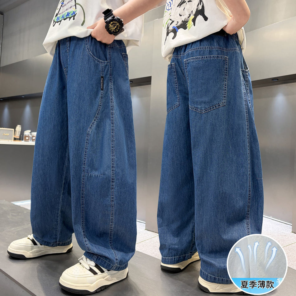 Boys Loose Straight Leg Denim Summer Casual Trousers