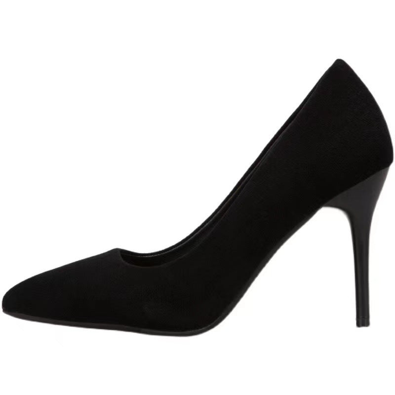 Black 5cm Women's Pointed Toe Suede Stiletto Professional Work Heels