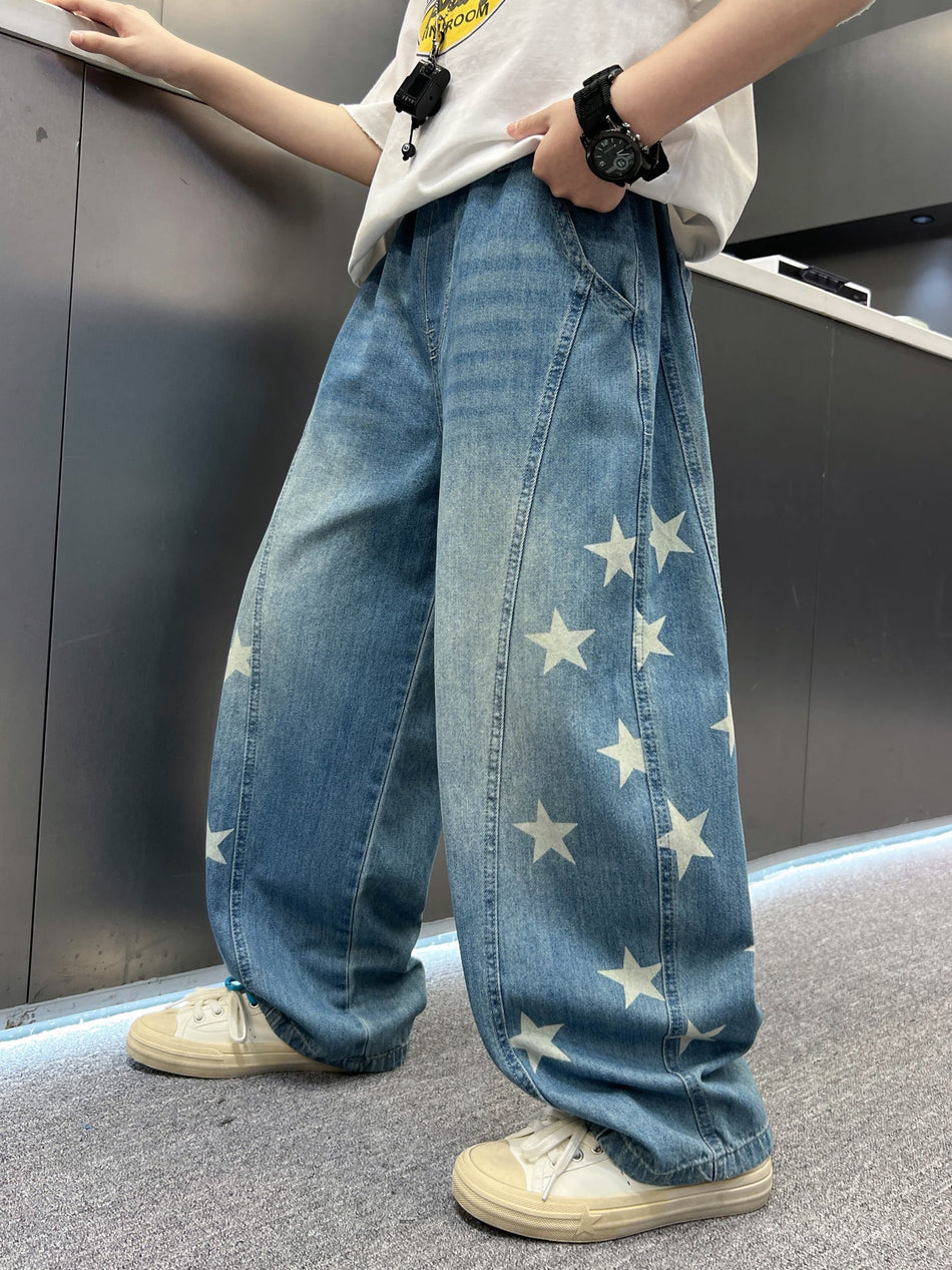 Boys Summer Ice Silk Denim Pants Korean Style Lightweight