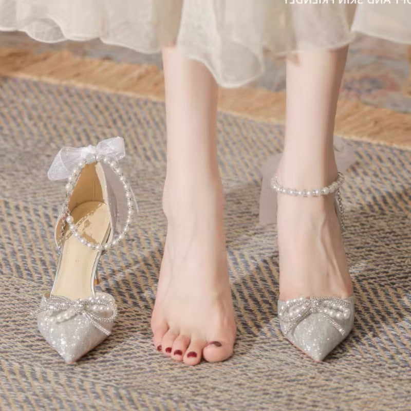 Women's Crystal Embellished Silver Stiletto Wedding Heels