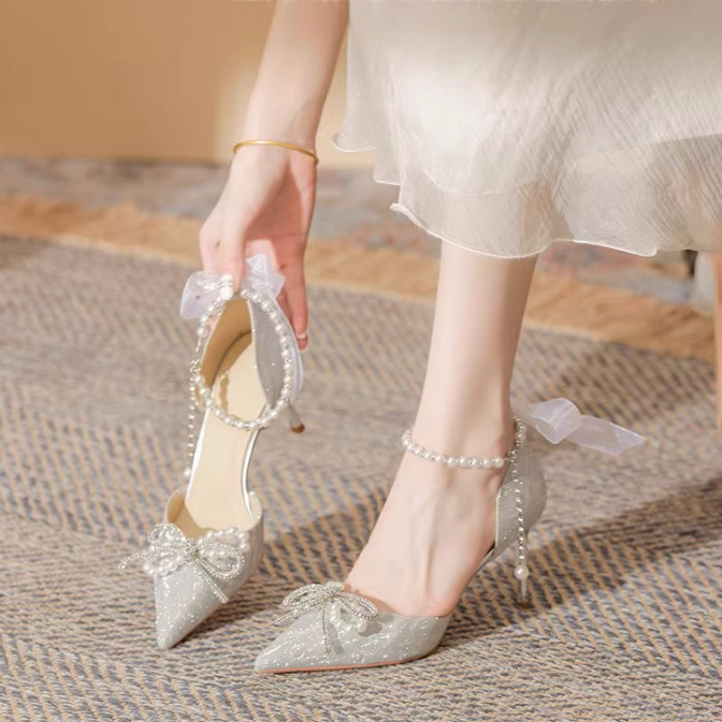 Silver 6cm Women's Crystal Embellished Silver Stiletto Wedding Heels