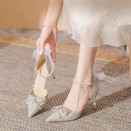 Silver 6cm Women's Crystal Embellished Silver Stiletto Wedding Heels