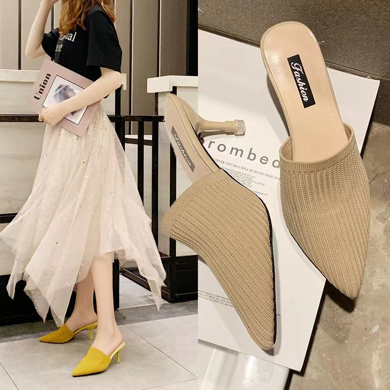 Women's Braided Pointed Toe Stiletto Mule Heels