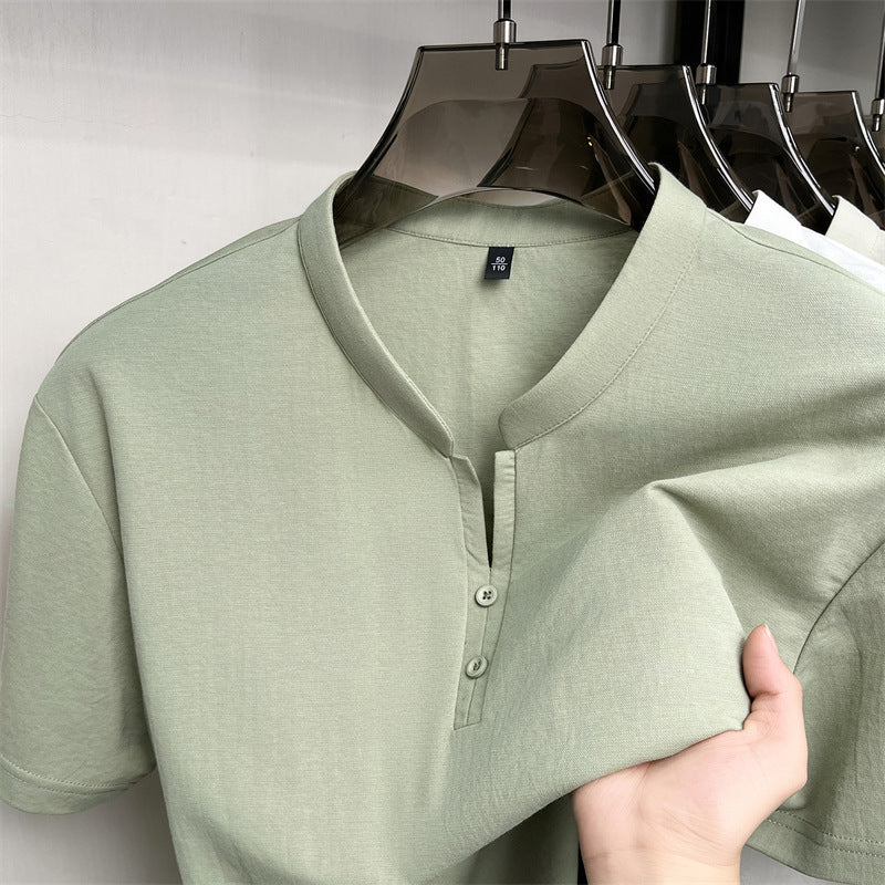 Men's Tencel Linen Blend Henley Short Sleeve Casual Shirt