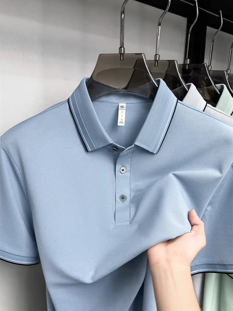 Men's Linen Silk Blend Breathable Short Sleeve Polo Shirt