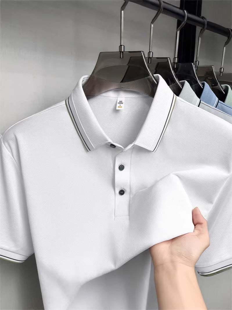 Men's Linen Silk Blend Breathable Short Sleeve Polo Shirt