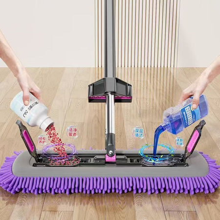 Double scrubbing Large Chenille Flat Mop for Wood & Tile Wet Dry Cleaning