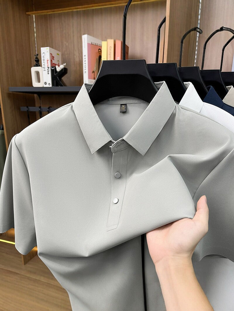 Men's Ice Silk Nylon Blend Short Sleeve Breathable Polo Shirt