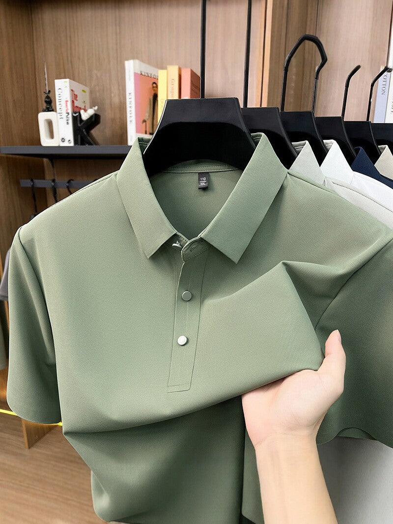 Men's Ice Silk Nylon Blend Short Sleeve Breathable Polo Shirt