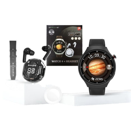 D21WATCH4SET Round Screen Smart Watch with Bluetooth Call & Gift Box in Black
