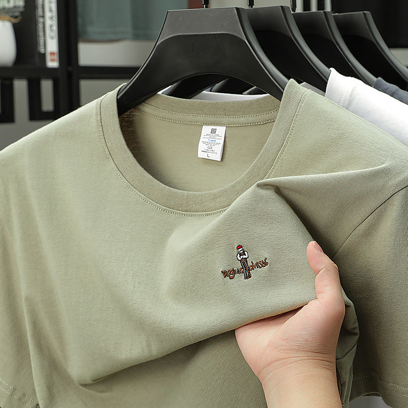 Men's Heavyweight Long-Staple Cotton Embroidered Crew Neck Tee