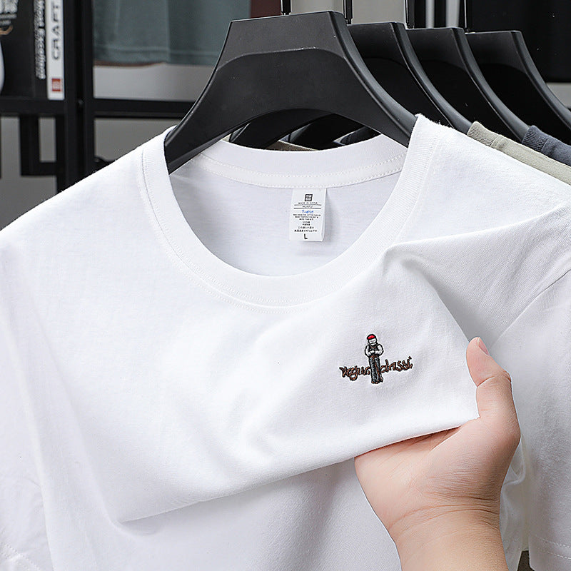 Men's Heavyweight Long-Staple Cotton Embroidered Crew Neck Tee