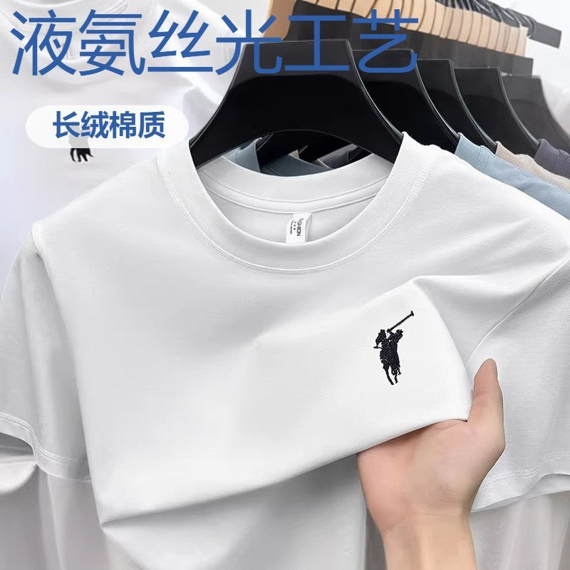 Men's 230g Mercerized Cotton Embroidered Crew Neck T-Shirt