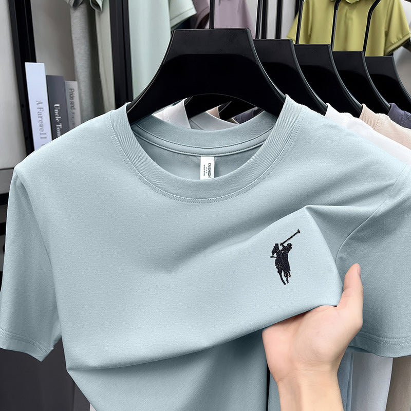 Men's 230g Mercerized Cotton Embroidered Crew Neck T-Shirt