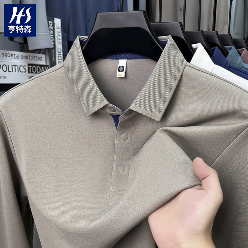 Men's Long Sleeve Solid Color Business Casual Polo Shirt