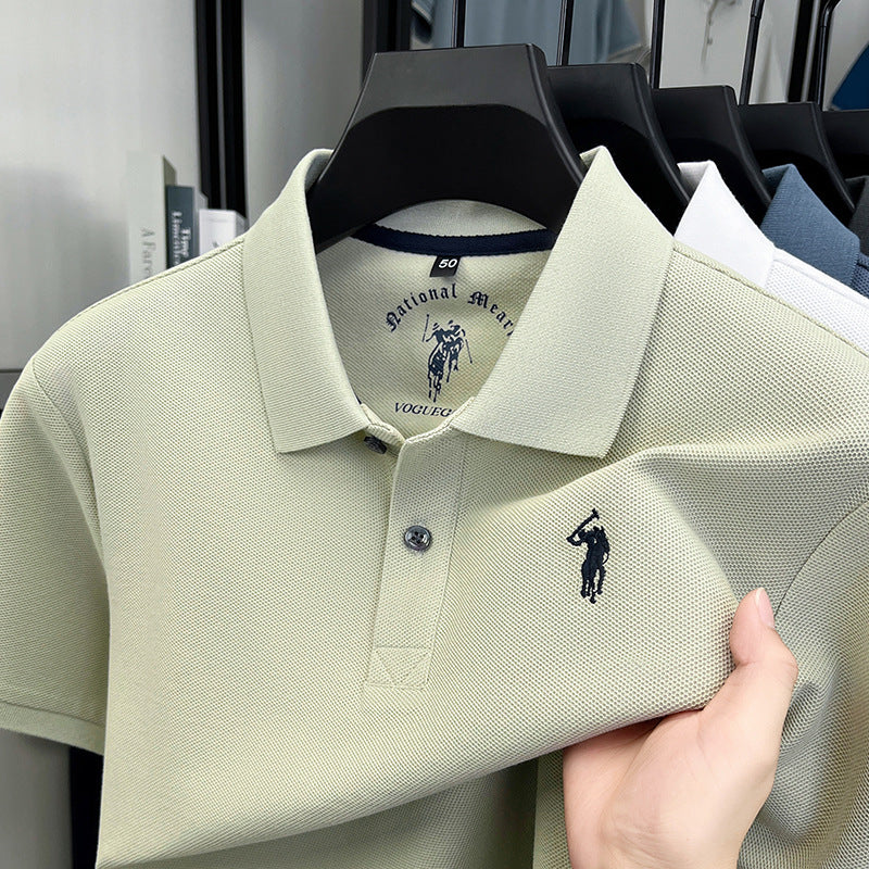 Men's Mercerized Cotton Embroidered Short Sleeve Polo Shirt