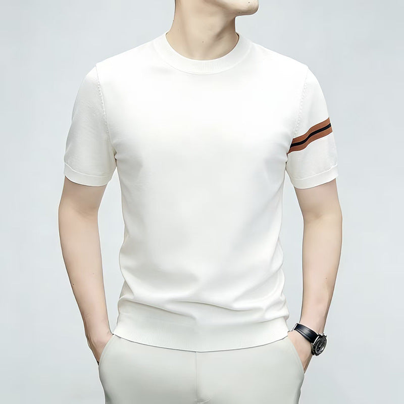 Men's Ice Silk Knit Crew Neck Short Sleeve Casual T-Shirt Description: