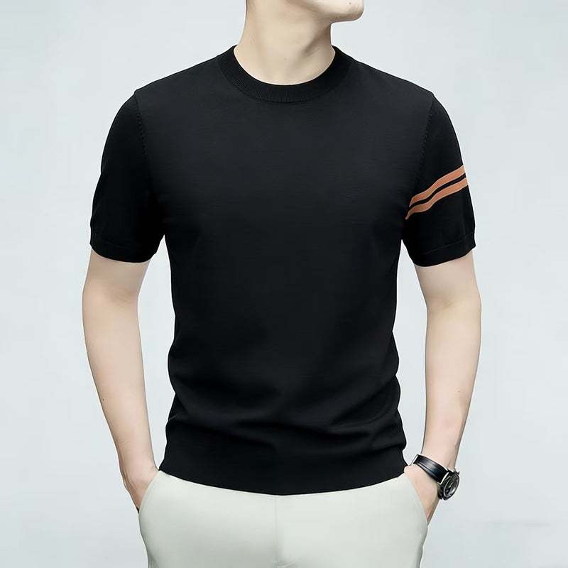 Men's Ice Silk Knit Crew Neck Short Sleeve Casual T-Shirt Description: