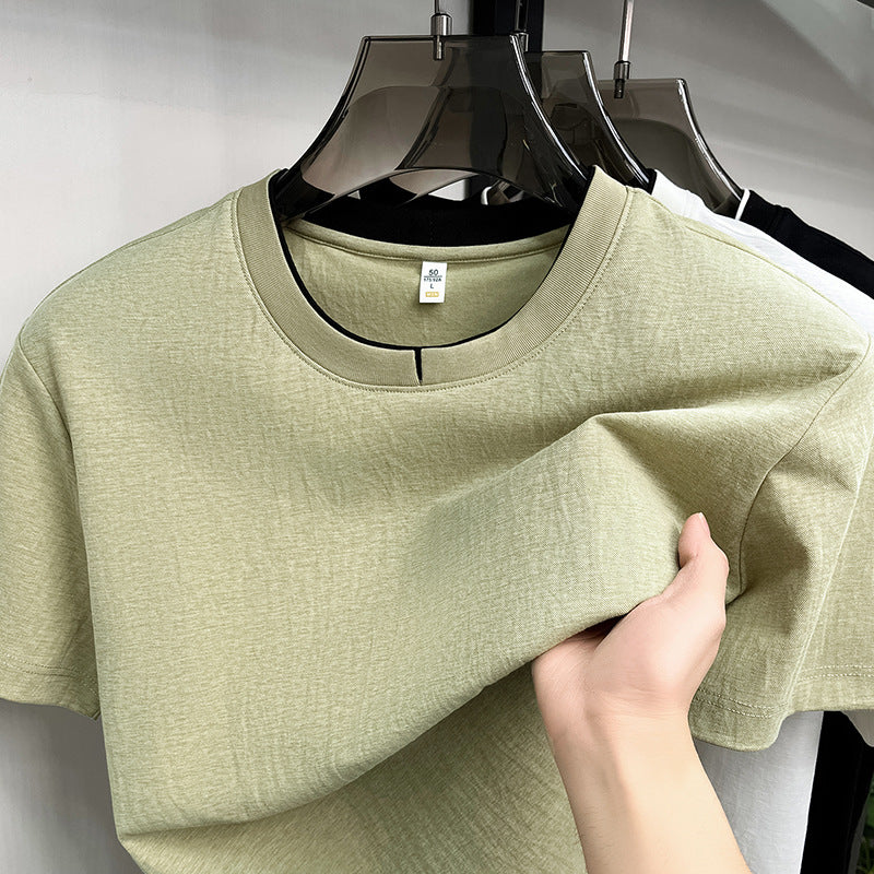 Men's Cotton Linen Blend Layered Look Crew Neck T-Shirt
