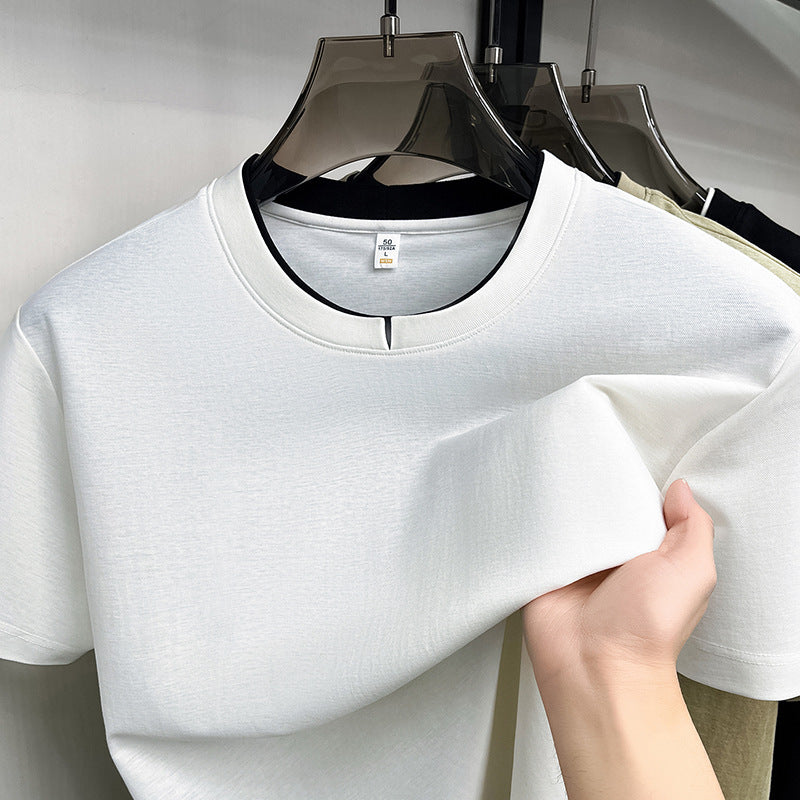 Men's Cotton Linen Blend Layered Look Crew Neck T-Shirt