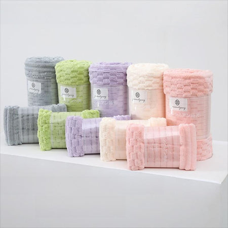 Taro purple Cloud Plaid Coral Fleece Bath Towel Large Thick Quick-Drying 40*80cm